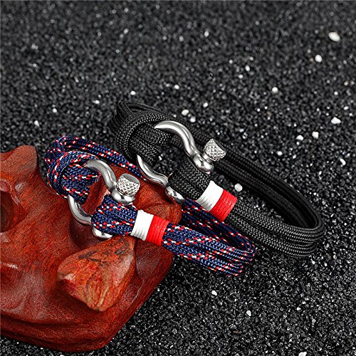 EXINOX Pulsera Nautica Grillete de Acero | Hombre Y Mujer | Cuero Acero Inoxidable (Azul y Rojo)