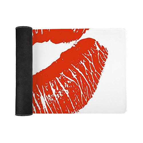Extended Gaming Mouse Pad with Stitched Edges Large Keyboard Mat Non-Slip Rubber Base of Lips Kiss Mark on White Background Seductive Trace with Grunge Display Desk Pad for Gamer Office 16x35 Inch