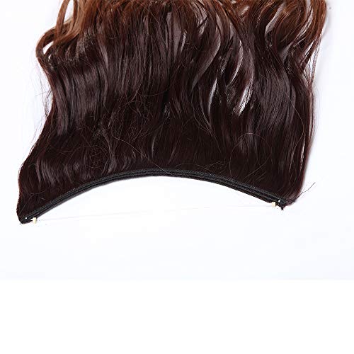 Extensión con hilo invisible Cabello largo ondulado Marrón Extensiones de alambre de 50 cm Banda única ondulada Sin clip en 3/4 Cabeza completa - Mezcla de chocolate marrón oscuro