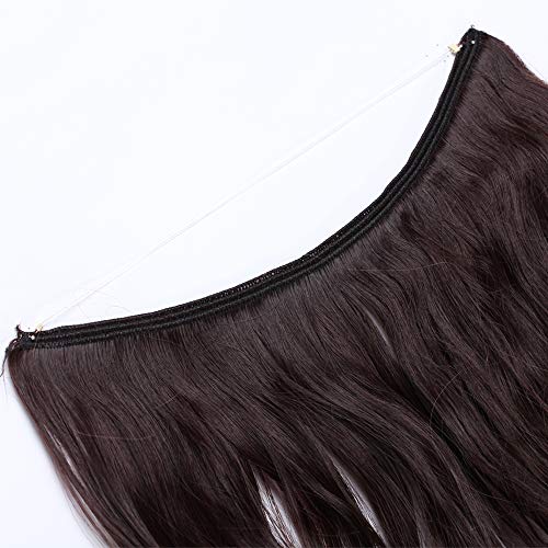 Extensión con hilo invisible Cabello largo ondulado Marrón Extensiones de alambre de 50 cm Banda única ondulada Sin clip en 3/4 Cabeza completa - Mezcla de chocolate marrón oscuro