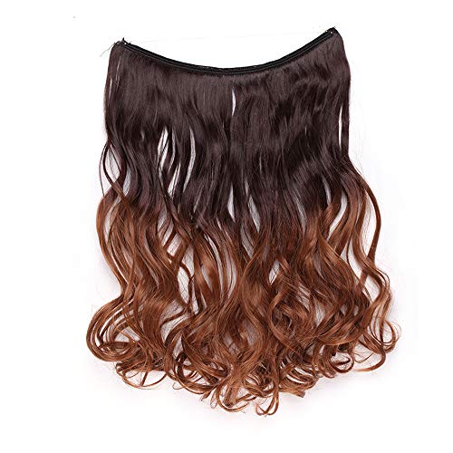 Extensión con hilo invisible Cabello largo ondulado Marrón Extensiones de alambre de 50 cm Banda única ondulada Sin clip en 3/4 Cabeza completa - Mezcla de chocolate marrón oscuro