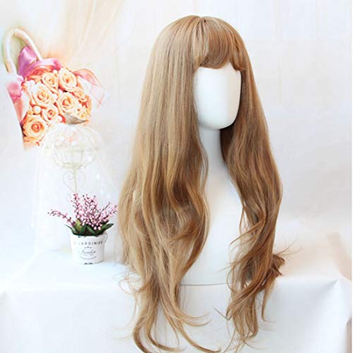 Extension del pelo Fashian peluca flequillo pelo largo y rizado onda grande peluca mullida peluca dulce sombrero (Color : Photo Color)
