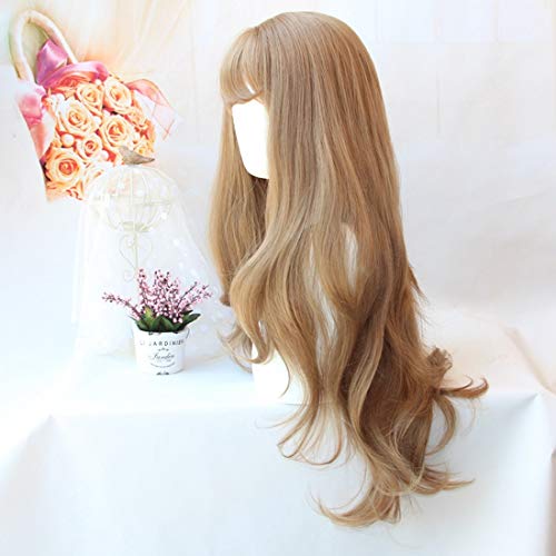 Extension del pelo Fashian peluca flequillo pelo largo y rizado onda grande peluca mullida peluca dulce sombrero (Color : Photo Color)