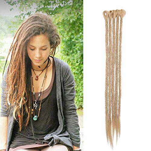 Extensión Dreadlock Extensión sintética para el cabello Rasta para trenzas largas Trenzas Trenzas para el cabello Fibras 50cm para Mujer Hombre, Paquete de 5, Rubio ceniza