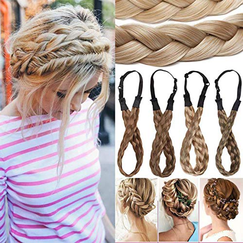 Extensión Natural del cabello Diadema trenzada Trenza para el cabello Cabello Trenzado grueso Accesorio para el pelo Traje para mujeres Niñas 0.6” - Rubio ceniza