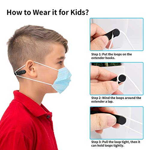 Extensor de Correa de Mascarilla de Silicona,5Pcs Extensor de Máscara Antideslizante Ajustable, Anti-Apriete Protector de Oreja Suave,Soporte de Gancho de Correa de Oreja Elástica Niños/Adultos,Negro