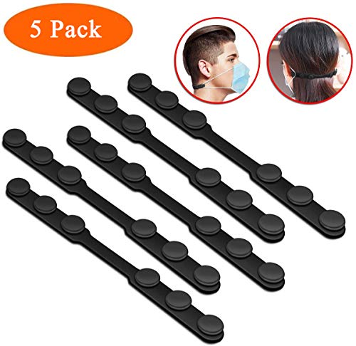 Extensor de Correa de Mascarilla de Silicona,5Pcs Extensor de Máscara Antideslizante Ajustable, Anti-Apriete Protector de Oreja Suave,Soporte de Gancho de Correa de Oreja Elástica Niños/Adultos,Negro