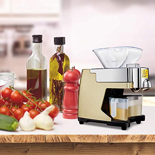 Extracción de prensa de aceite de cocina - Extractor de prensa de aceite comercial frío/calor automático eléctrico 550W para cacao de lino de oliva y lino de cacahuete,Gold