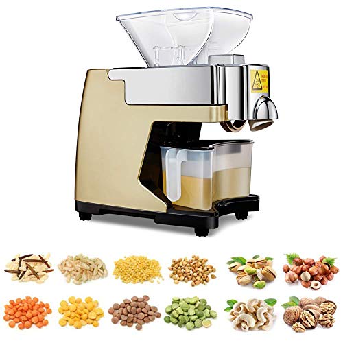 Extracción de prensa de aceite de cocina - Extractor de prensa de aceite comercial frío/calor automático eléctrico 550W para cacao de lino de oliva y lino de cacahuete,Gold