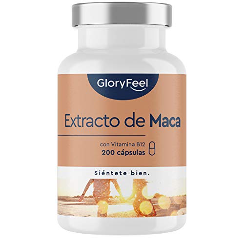 Extracto de Maca Andina - 200 Cápsulas Veganas con la mayor concentración 10:1 - Enriquecido con Vitamina B12 para una mejor absorción