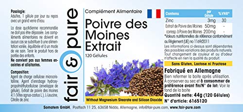 Extracto de Sauzgatillo con Zinc - Vitex Agnus Castus - Vegano - Alta pureza - 120 Cápsulas