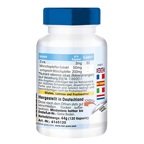 Extracto de Sauzgatillo con Zinc - Vitex Agnus Castus - Vegano - Alta pureza - 120 Cápsulas