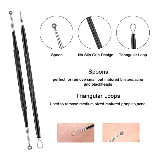 Extractor de Puntos Negros y Espinillas Profesional Kit, 10PCS Aguja Extractor Limpiador para Puntos Negros, Espinillas, Comedones, Acné Remover en Cabeza Doble de Acero Inoxidable (Negro)