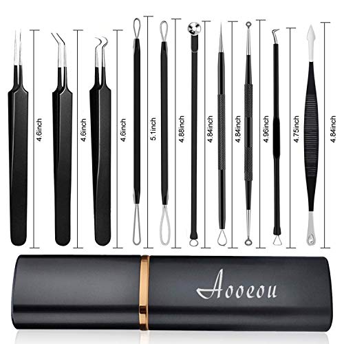 Extractor de Puntos Negros y Espinillas Profesional Kit, 10PCS Aguja Extractor Limpiador para Puntos Negros, Espinillas, Comedones, Acné Remover en Cabeza Doble de Acero Inoxidable (Negro)