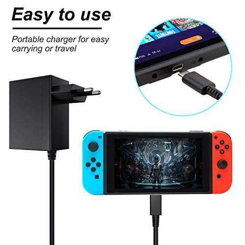 EXTSUD Cargador para Nintendo Switch, Adaptador USB Tipo C para Nintendo Switch de Corriente 15V PD Cargador Rápido, Compatible con Nintendo Switch Lite, Admite Modo TV
