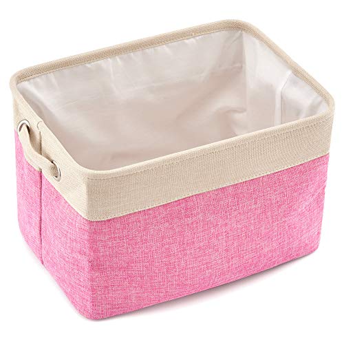 EZOWare 3 Pcs Caja de Almacenaje, Cestas Organizador de Tela Plegable con Manijas para Hogar, Oficina, Estanterías, Armarios, Ropa, Juguetes y mas - 38 x 27 x 24cm (Crema Color Mezclado)