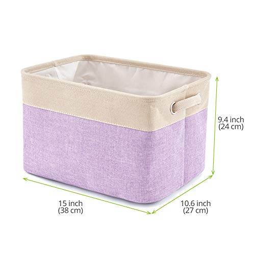 EZOWare 3 Pcs Caja de Almacenaje, Cestas Organizador de Tela Plegable con Manijas para Hogar, Oficina, Estanterías, Armarios, Ropa, Juguetes y mas - 38 x 27 x 24cm (Crema Color Mezclado)