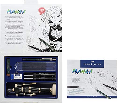 Faber-Castell 167136 - Pack Manga Starter Set, estuche de iniciación, incluye instrucciones, set de rotuladores y lápices de dibujo y maniquí