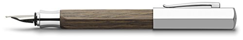 Faber-Castell Ondoro - Pluma estilográfica con cuerpo en madera de roble ahumado con forma hexagonal, plumín de acero inoxidable trazo F, color marrón