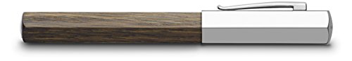 Faber-Castell Ondoro - Pluma estilográfica con cuerpo en madera de roble ahumado con forma hexagonal, plumín de acero inoxidable trazo F, color marrón