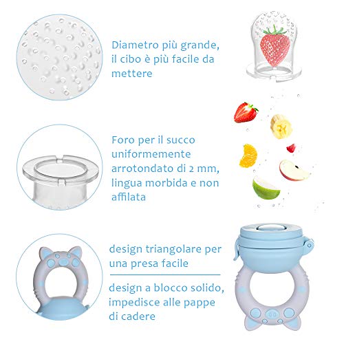 Fabur 2pcs Chupete Fruta Bebe + 9pcs Tetinas de Silicona(3 * 3), Innovador Chupete de Frutas Juguete para la Dentición del Chupete Infantil para la Dentición de Frutas
