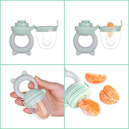 Fabur 2pcs Chupete Fruta Bebe + 9pcs Tetinas de Silicona(3 * 3), Innovador Chupete de Frutas Juguete para la Dentición del Chupete Infantil para la Dentición de Frutas