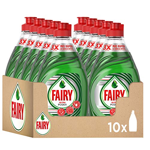 Fairy Ultra Poder Líquido Lavavajillas 10 x 450 ml Fórmula Efectiva que Deja los Platos Relucientes, Óptimo Poder Antigrasa