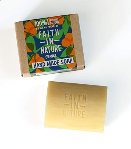 Faith in Nature Jabón de Manos Natural de Naranja, Detoxificante, Vegano y No Testado en Animales, sin Parabenos ni SLS, 100 g