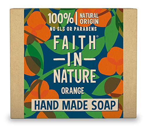 Faith in Nature Jabón de Manos Natural de Naranja, Detoxificante, Vegano y No Testado en Animales, sin Parabenos ni SLS, 100 g