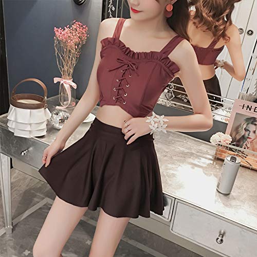 Falda Dividida Traje de baño Femenino Correas de Tres Piezas, pequeño Cofre, SPA, Fragancia pequeña, Traje de baño Conservador Amarillo XL