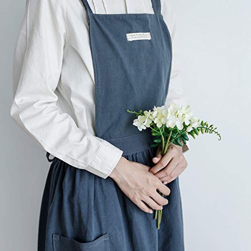 Falda Plisada con Viento Simple Delantal de Lino y algodón Delantal de Limpieza de Trabajo de cafetería y floristería para Lavado de Mujeres - Café, un