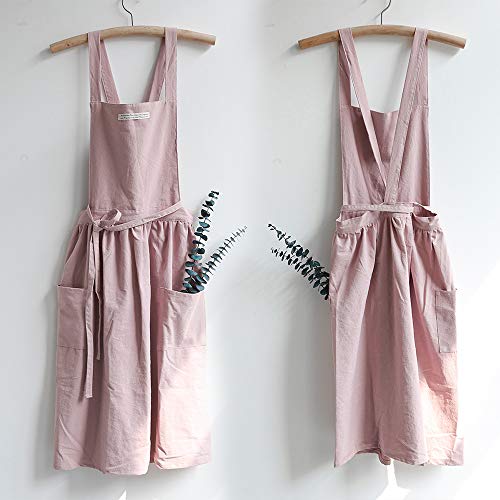 Falda Plisada con Viento Simple Delantal de Lino y algodón Delantal de Limpieza de Trabajo de cafetería y floristería para Lavado de Mujeres - Café, un