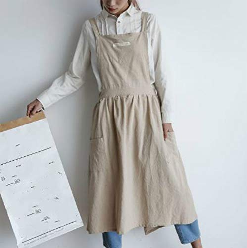 Falda Plisada con Viento Simple Delantal de Lino y algodón Delantal de Limpieza de Trabajo de cafetería y floristería para Lavado de Mujeres - Café, un