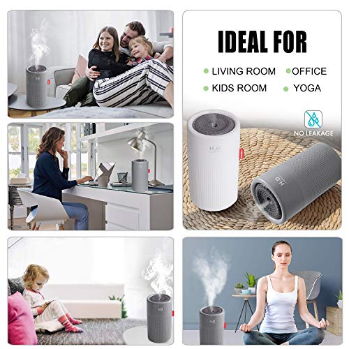 Famedy - Mini humidificador inalámbrico de 2000 mAh, recargable, humidificador de vapor frío para coche, oficina, apagado automático, 750 ml, funciona hasta 28 horas, Gris, Grey