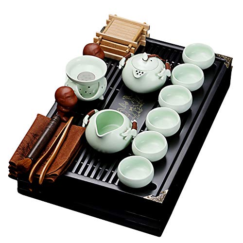 fanquare Kung Fu Juego de Té de Cerámica Chino con Bandeja y Pequeñas Herramientas de Té, Tazas de Té Ge Yao, Blanco