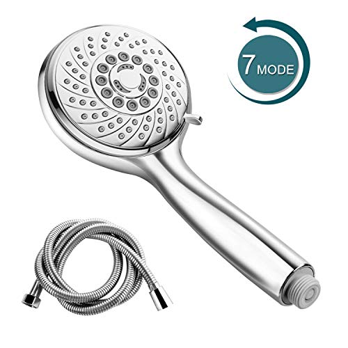 Fansteck Alcachofa Ducha con 1.5 M Manquera Inoxidable, Mango Ducha Grande 7 Modos de Chorro de Agua, Telefono Ducha Universal Ahorro de Agua para Baño.