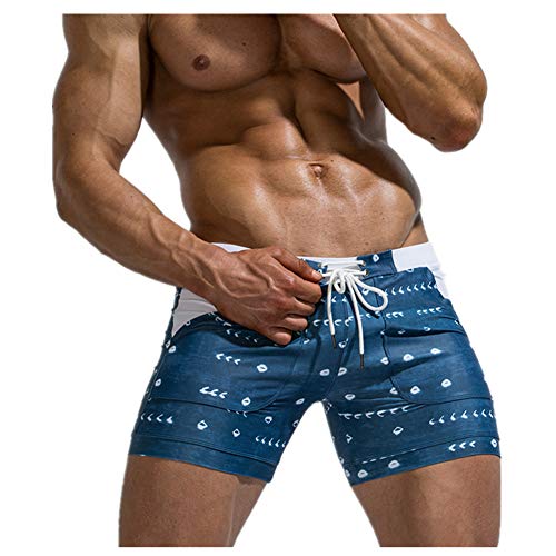 Fansu Bañadores de Natación Hombre Boxeador, Impresión Transpirable Pantalones Trajes de Baño Cortos Slip De Playa Piscina Bañadores Secado Rápido Playa Surf Corriendo (M,Gris Azulado)