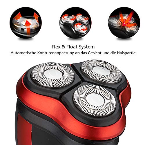 FARI Afeitadora eléctrica rotativa, afeitadora eléctrica para afeitar recargable húmeda y seca para hombres, negra y roja