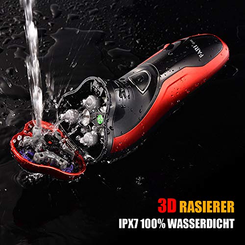 FARI Afeitadora eléctrica rotativa, afeitadora eléctrica para afeitar recargable húmeda y seca para hombres, negra y roja
