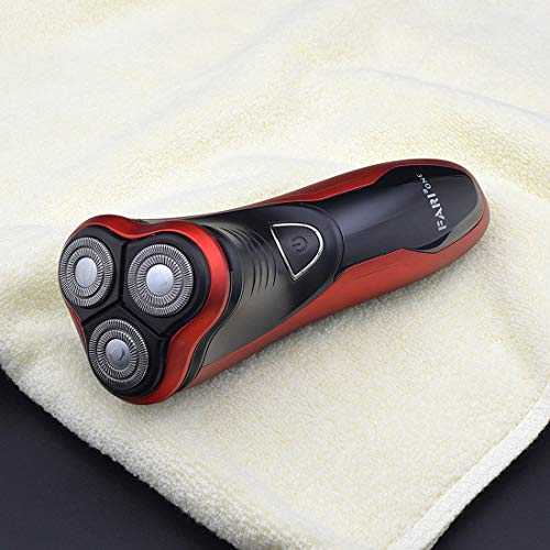 FARI Afeitadora eléctrica rotativa, afeitadora eléctrica para afeitar recargable húmeda y seca para hombres, negra y roja