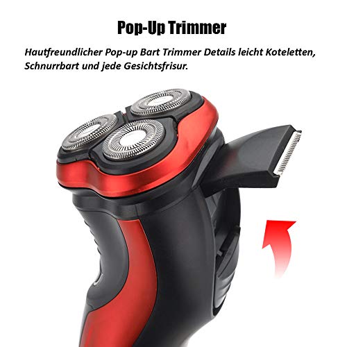 FARI Afeitadora eléctrica rotativa, afeitadora eléctrica para afeitar recargable húmeda y seca para hombres, negra y roja