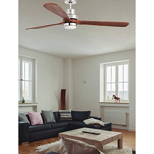 Faro Barcelona Lantau 33463 - Ventilador con luz (bombilla incluida), cuerpo de acero y palas de madera natural nogal oscuro