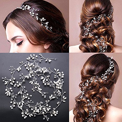 Fashion Pearl - Pasador de pelo para novia, 1 m de largo, accesorio de decoración para el pelo, para damas de honor