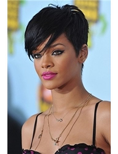 Fashion wigstyle Celebrity Peinado de pelo Rihanna Sexy negro corto recto Lady Fashion de pelo sintético Pelucas