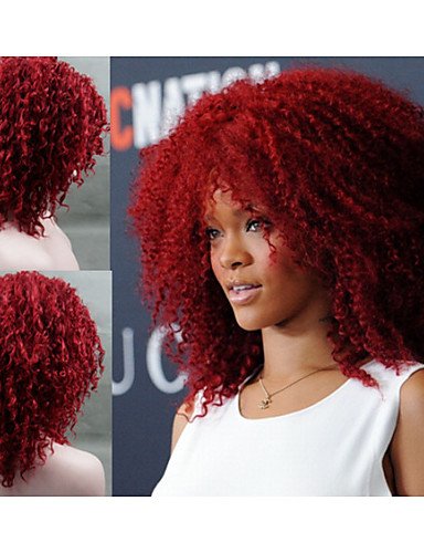 Fashion wigstyle nueva moda Rihanna de peinado sin tapa sintético medio rizado peluca de pelo