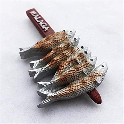 Fcheng Málaga Pescado Seco España Imanes de Nevera City Travel Souvenir para artesanías de Resina 3D Regalos Decoración de Cocina Accesorios Colección magnética