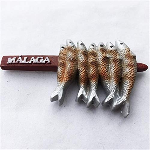 Fcheng Málaga Pescado Seco España Imanes de Nevera City Travel Souvenir para artesanías de Resina 3D Regalos Decoración de Cocina Accesorios Colección magnética
