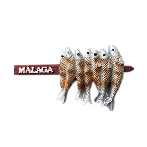 Fcheng Málaga Pescado Seco España Imanes de Nevera City Travel Souvenir para artesanías de Resina 3D Regalos Decoración de Cocina Accesorios Colección magnética