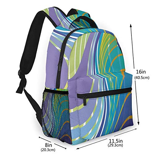 FDFCSD Mochilas Escolares, Líneas Curvas remolinadas Que fluyen Mochila Hombre Mujer Casual Mochila para Portatil 14 Pulgadas Mochila Universidad Resistente Mochila Instituto