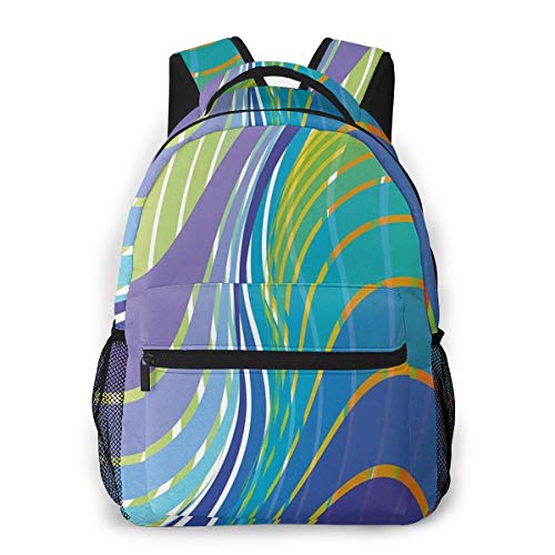 FDFCSD Mochilas Escolares, Líneas Curvas remolinadas Que fluyen Mochila Hombre Mujer Casual Mochila para Portatil 14 Pulgadas Mochila Universidad Resistente Mochila Instituto